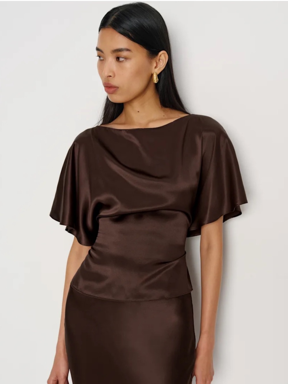 Reformation Avery Silk Top Brown - Size XS